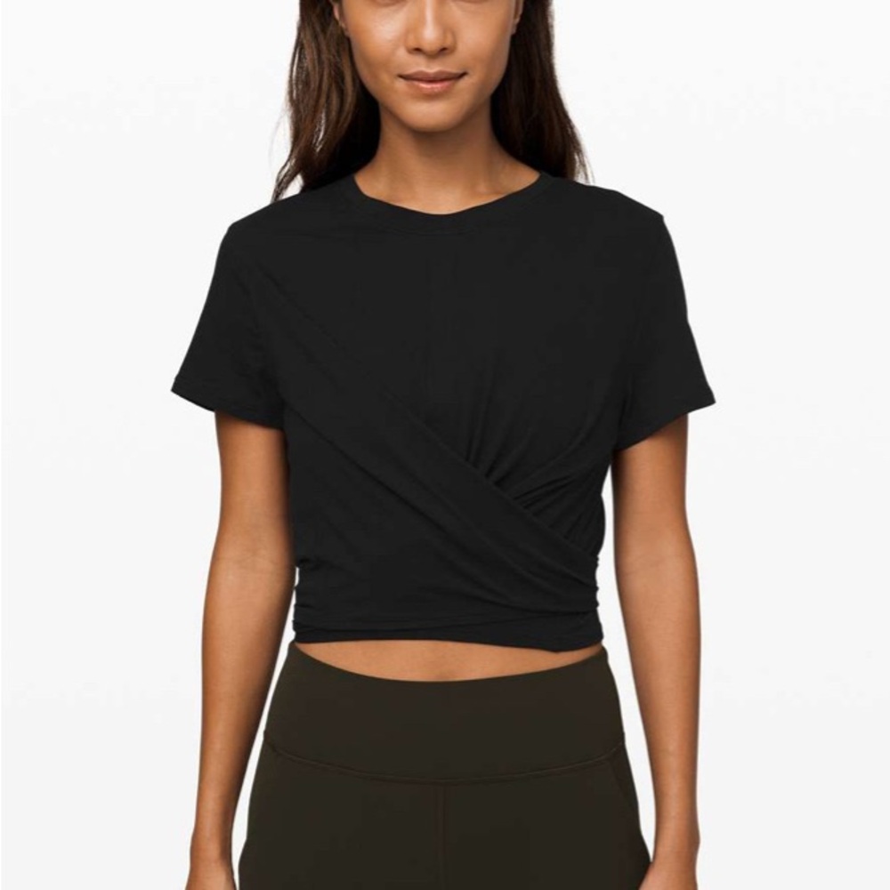 NWT Lululemon Athletica Black Time to Restore Pima Cotton Tie Back SS 6/S